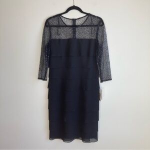 NWT Alex Evenings Black Layered Mesh Neckline Sequin Dress 8